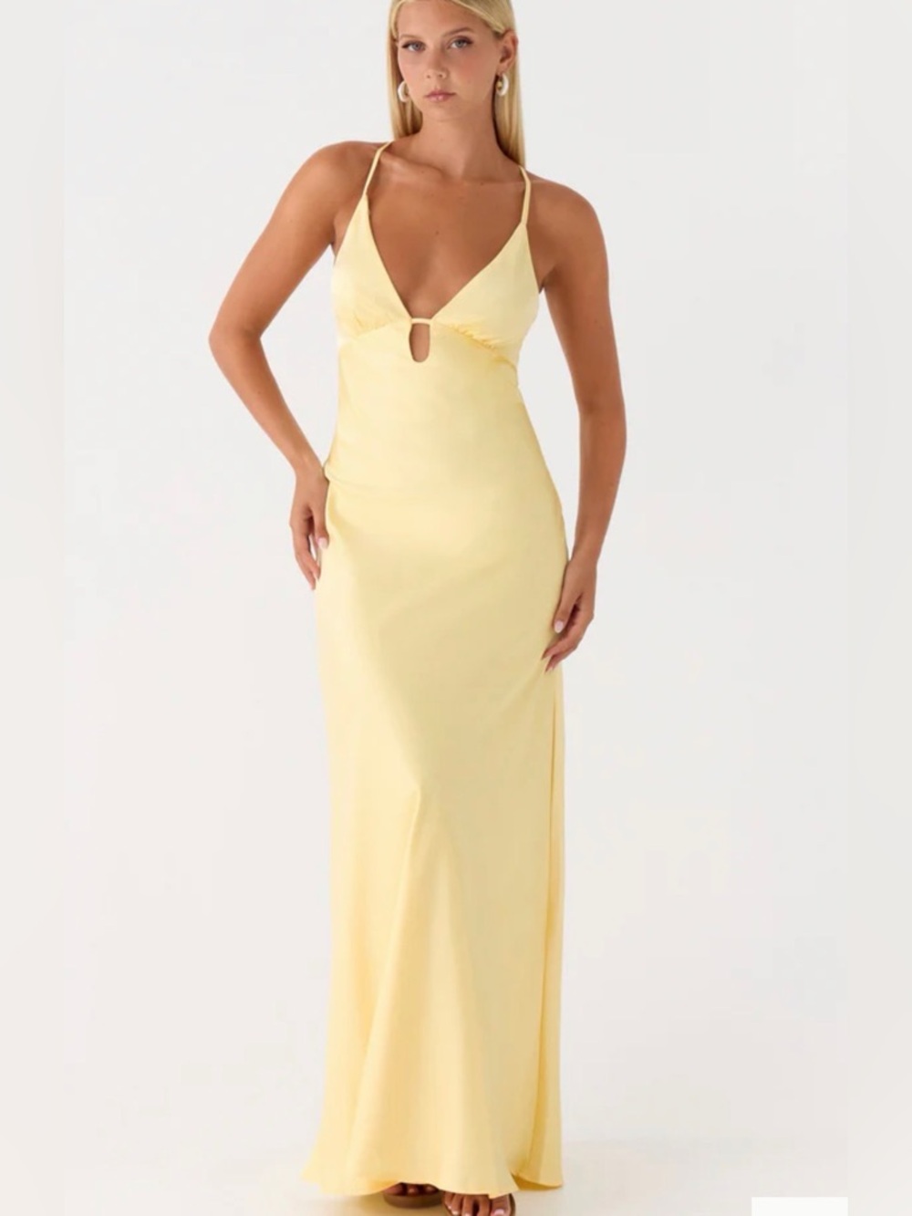 Peppermayo Pale Yellow Satin Maxi Slip Dress